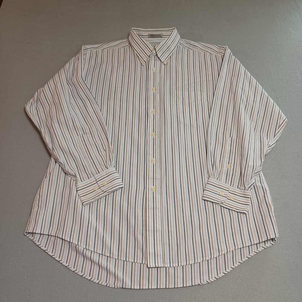 David Taylor Mens Striped Button Down Shirt Blue Tan White L 16-16.5 32/33